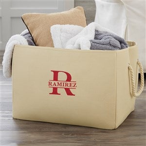 Lavish Last Name Embroidered Storage Tote- Natural
