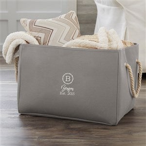 Laurel Monogram Embroidered Storage Tote- Grey