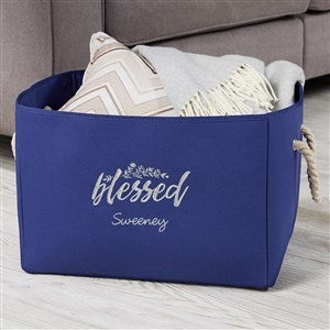 Cozy Home Embroidered Storage Tote- Blue