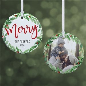 Watercolor Wreath Personalized Ornament- 2.85 Glossy - 2 Sided