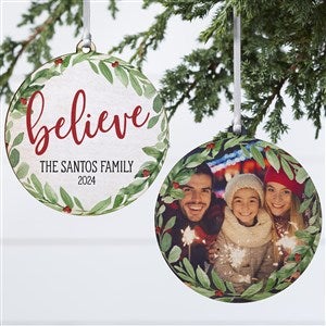 Watercolor Wreath Personalized Ornament- 3.75 Wood - 2 Sided