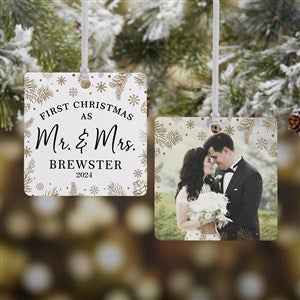 Gold Foliage Wedding Personalized Ornament- 2.75 Metal - 2 Sided