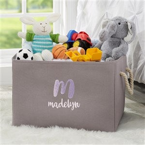Ombre Initial Embroidered Kid's Room Storage Tote- Grey