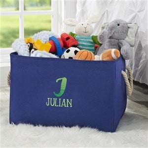 Ombre Initial Embroidered Kid's Room Storage Tote- Blue