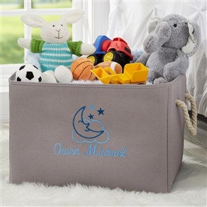 Moon & Stars Embroidered Kid's Room Storage Tote- Grey