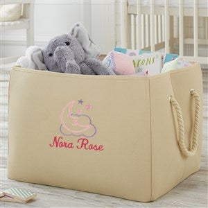 Moon & Stars Embroidered Kid's Room Storage Tote- Natural