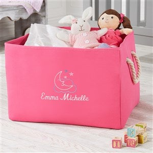 Moon & Stars Embroidered Kid's Room Storage Tote- Pink