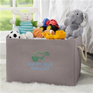 Dinosaur Embroidered Kid's Room Storage Tote- Grey