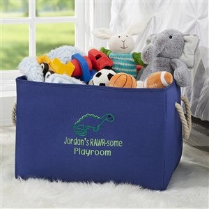 Dinosaur Embroidered Kid's Room Storage Tote- Blue