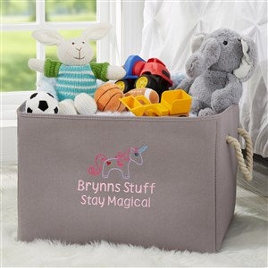 Unicorn Embroidered Kid's Room Storage Tote- Grey
