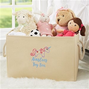 Unicorn Embroidered Kid's Room Storage Tote- Natural