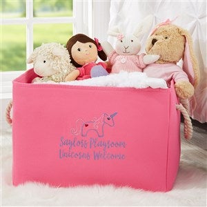 Unicorn Embroidered Kid's Room Storage Tote- Pink