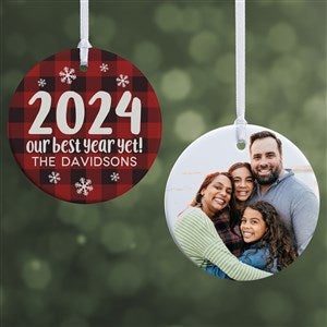 Buffalo Plaid Family Personalized Year Ornament- 2.85 Glossy - 2 Sided