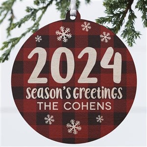 Buffalo Plaid Family Personalized Year Ornament- 3.75 wood - 1 Sided