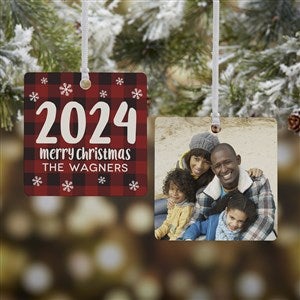 Buffalo Plaid Family Personalized Year Ornament- 2.75 Metal - 2 Sided