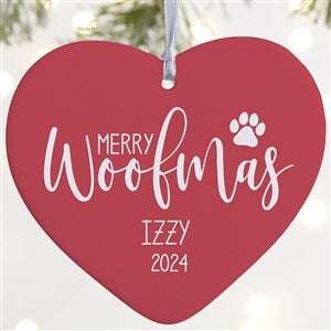 Merry Woofmas Personalized Heart Ornament- 4 Matte - 1 Sided