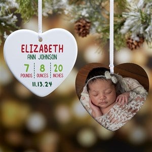Newly Loved Baby Info Personalized Heart Ornament- 3.25 Glossy - 2 Sided