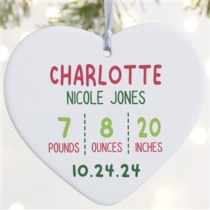 Newly Loved Baby Info Personalized Heart Ornament- 4 Matte - 1 Sided