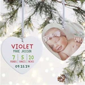 Newly Loved Baby Info Personalized Heart Ornament- 4 Matte - 2 Sided