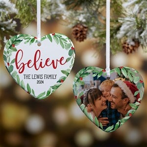 Watercolor Foliage Personalized Heart Ornament- 3.25 Glossy - 2 Sided