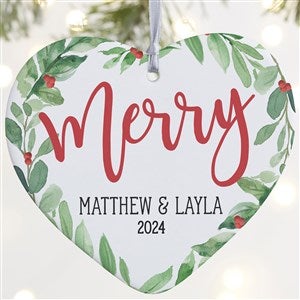Watercolor Foliage Personalized Heart Ornament- 4 Matte - 1 Sided