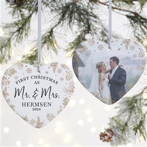 Personalized Wedding Heart Ornament - Gold Foliage - 2 Sided Large - Unique Christmas Gifts & Décor