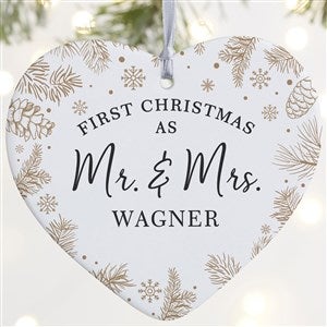 Wedding Personalized Photo Heart Ornament - Gold Foliage - Large