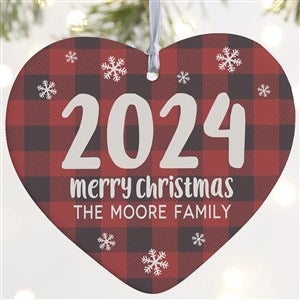 Buffalo Plaid Family Personalized Year Heart Ornament- 4 Matte - 1 Sided