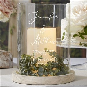 Elegant Couple Personalized Hurricane with Whitewashed Wood Base