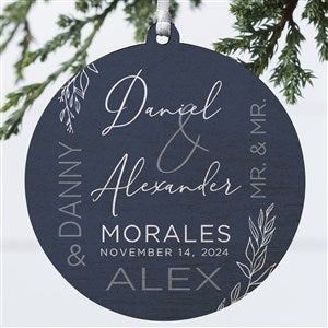 Elegant Couple Wedding Personalized Ornament- 3.75 Wood - 1 Sided