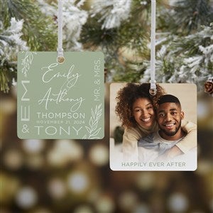 Elegant Couple Wedding Personalized Square Photo Ornament- 2.75 Metal - 2 Sided