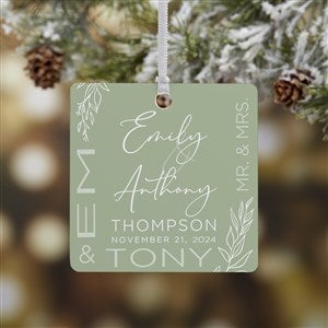 Elegant Couple Wedding Personalized Square Ornament- 2.75 Metal - 1 Sided