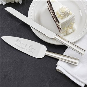 Elegant Couple Engraved Wedding Cake Knife & Server Set  - 37846