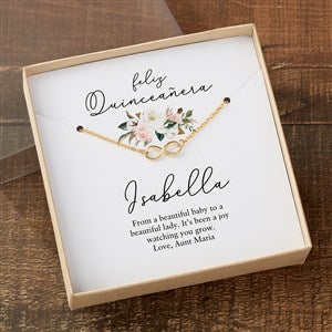 Quinceañera Gold Infinity Necklace With Personalized Message Card
