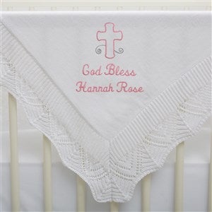God Bless Embroidered Baby Christening Blanket