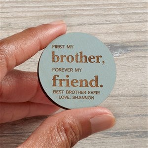 First My Brother Personalized Wood Pocket Token- Blue Stain