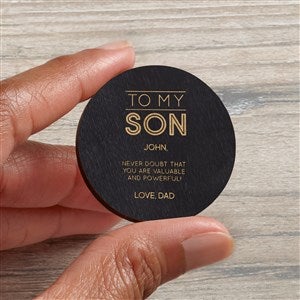 To My Son Personalized Wood Pocket Token- Black Stain