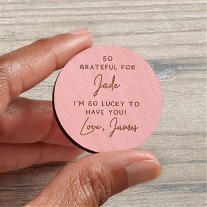 Grateful For You Personalized Wood Pocket Token- Pink Stain
