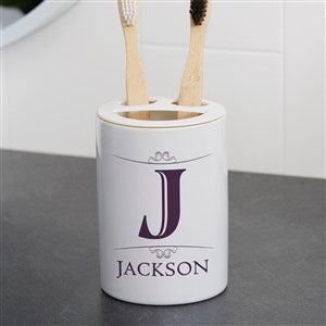 Personalized Ceramic Toothbrush Holder - Elegant Monogram