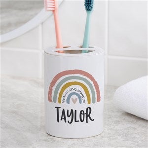 Personalized Ceramic Toothbrush Holder - Boho Rainbow