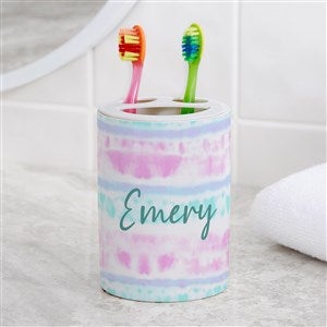 Personalized Ceramic Toothbrush Holder - Pastel Tie Dye