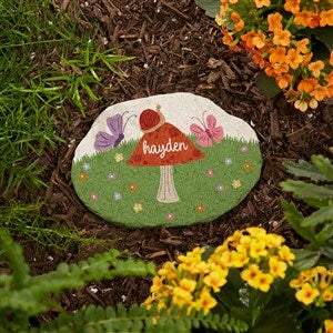 Mushroom Family Personalized Round Garden Stone - 4.25 x 6