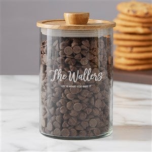 Seasonally Script Personalized Glass Container with Acacia Lid-Medium