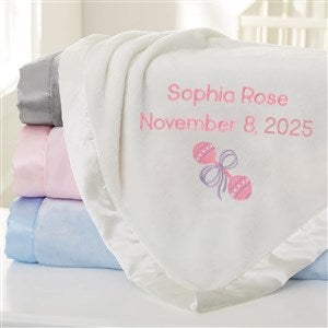 Baby Rattle Embroidered Baby Blankets - Ivory