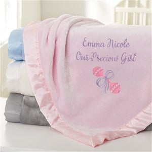 Baby Rattle Embroidered Baby Blankets - Pink