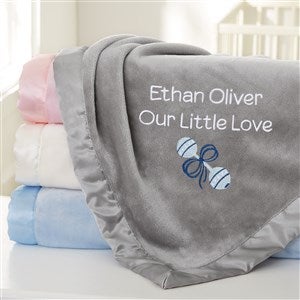 Baby Rattle Embroidered Baby Blankets - Grey