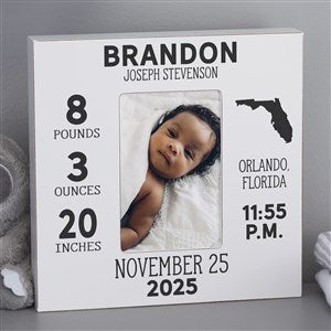State Icon Birth Stats Baby Personalized 4x6 Box Frame- Vertical