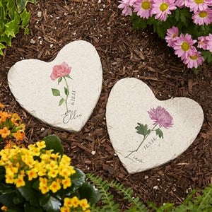 Birth Month Flower Personalized Heart Garden Stone - 5x5
