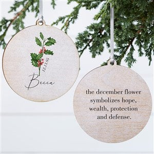 Birth Month Flower Personalized Ornament- 3.75 Wood - 2 Sided
