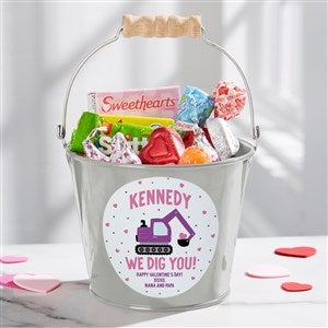 I Dig You Personalized Valentine's Day Mini Treat Bucket- Silver